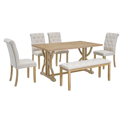 Simplie Fun 6-Piece Retro Dining Set with Unique Legs & Bench