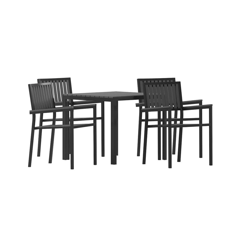 Tristan 5 Piece Indoor/Outdoor Dining Set With Table And Four Chairs With Poly Resin Slats