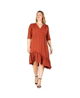 Women's Plus-size Ruched Sleeve Ruffle Hem Midi Dress