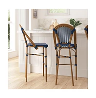 Sacha Set Of Two Stacking Bistro Bar Stools With Pe Seats And Backs Metal Frames For Indoor/Outdoor Use