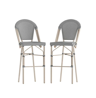 Merrick Lane Mael Set Of Two Stacking Bistro Style Bar Stools With Textilene Backs And Seats Metal Frames For Indoor/Outdoor Use