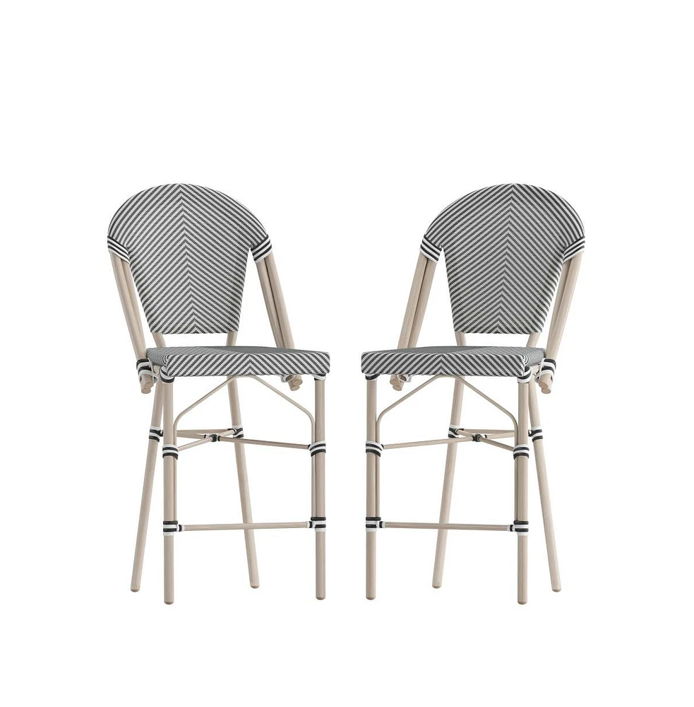 Mael Set Of Two Stacking Bistro Style Counter Stools With Textilene Backs And Seats Metal Frames For Indoor/Outdoor Use