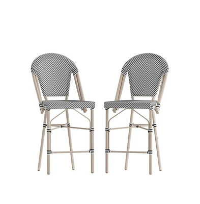 Mael Set Of Two Stacking Bistro Style Counter Stools With Textilene Backs And Seats Metal Frames For Indoor/Outdoor Use