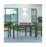 Fena 55" X 31.5" Outdoor Dining Table With Faux Teak Poly Slat Top And Metal Frame