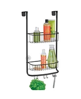 mDesign Stainless Steel 2-Tier Bath/Shower Over Door Caddy with Hooks