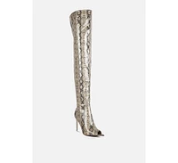 Women's High Drama Snake Print Stiletto Long Boots