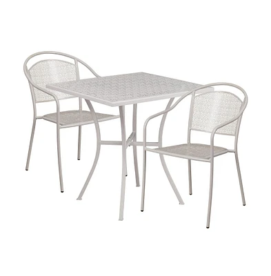 Commercial Grade 28" Square Metal Patio Table Set With 2 Round Back Chairs