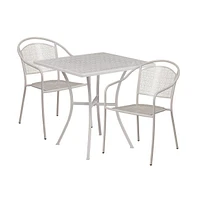 Commercial Grade 28" Square Metal Patio Table Set With 2 Round Back Chairs