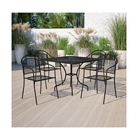 Emma+Oliver Commercial 35.5" Square Metal Garden Patio Table Set W/ 4 Round Back Chairs