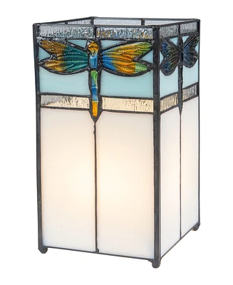 Dale Tiffany 10" Tall Saujon Dragonfly Tiffany Handmade Genuine Stained Glass Shade Uplight Accent Lamp - Multi
