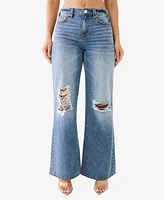 True Religion Women's Leila No Flap Wide Leg Jean