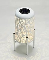 Glitzhome 14.25" H Metal Cutout Leaves Pattern Solar Powered Led Outdoor Lantern with Stand