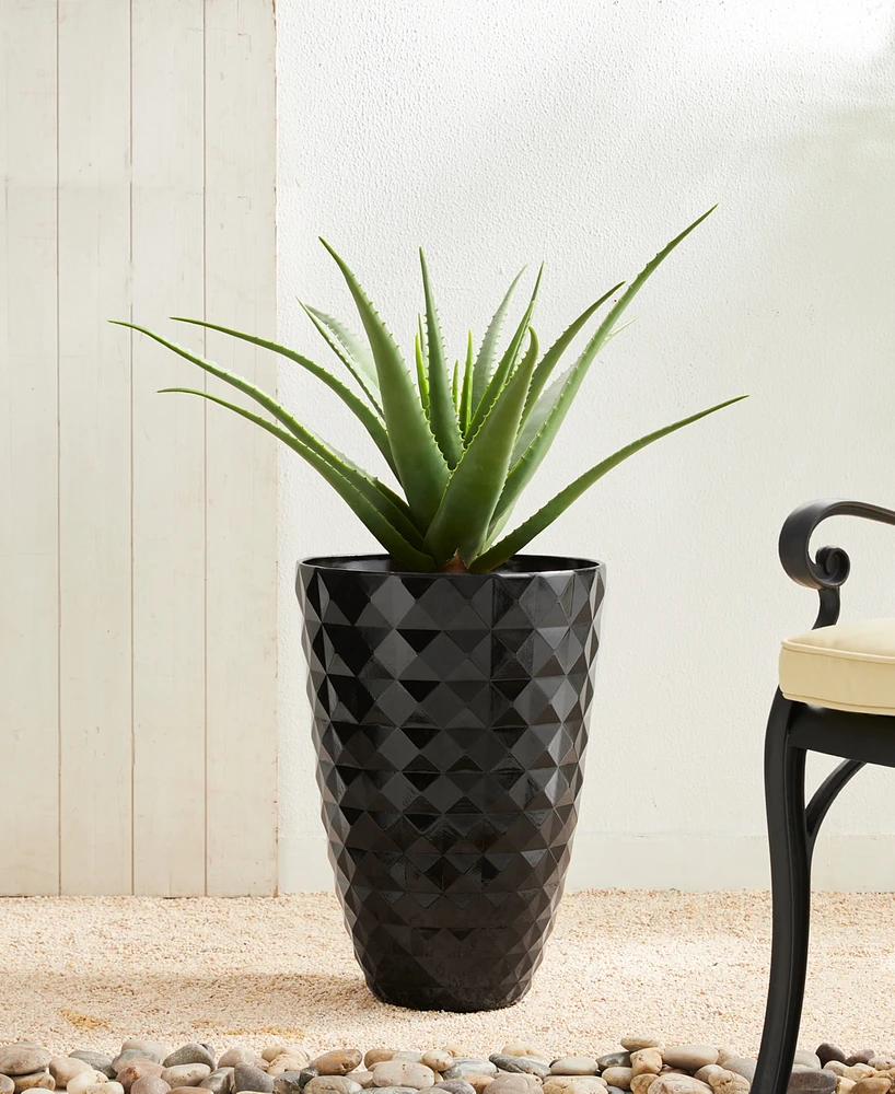 Glitzhome 19.75" H Oversized Set of 2 Pe and Stone Faux Ceramic Diamond Textured Tall Planter