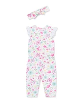 Little Me Baby Girls Garden Bodysuit Pant Set with Headband