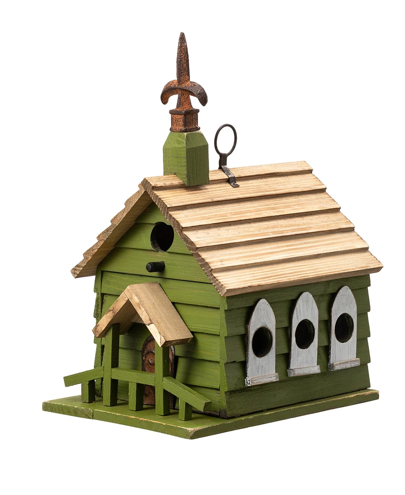 Glitzhome 11" H Oversized Washed Green Distressed Solid Wood Church Decorative Outdoor Garden Birdhouse