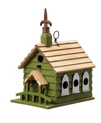 Glitzhome 11" H Oversized Washed Green Distressed Solid Wood Church Decorative Outdoor Garden Birdhouse