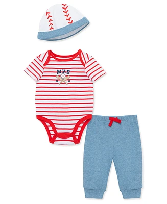 Little Me Baby Boys Baseball Bodysuit Pant Set with Hat