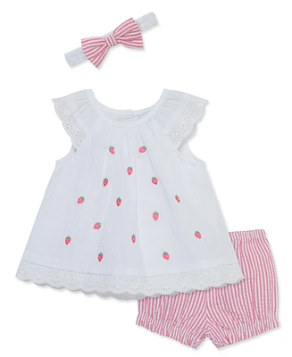 Little Me Baby Girls Strawberry Sunsuit with Headband