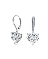Bling Jewelry 4CT Cz Red Heart Shaped Cubic Zirconia Dangle Lever back Earrings Invisible Cut Sterling Silver
