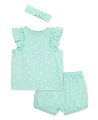 Little Me Baby Girls Daisies Shorts Set with Headband