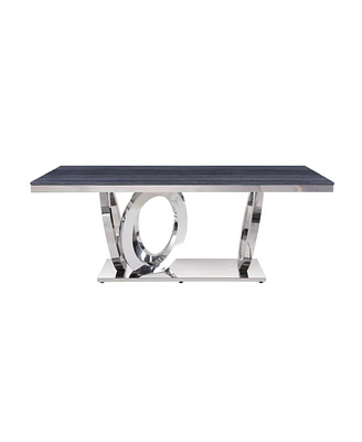 Nasir Dining Table, Gray Printed Faux Marble & Mirrored Silver Finish