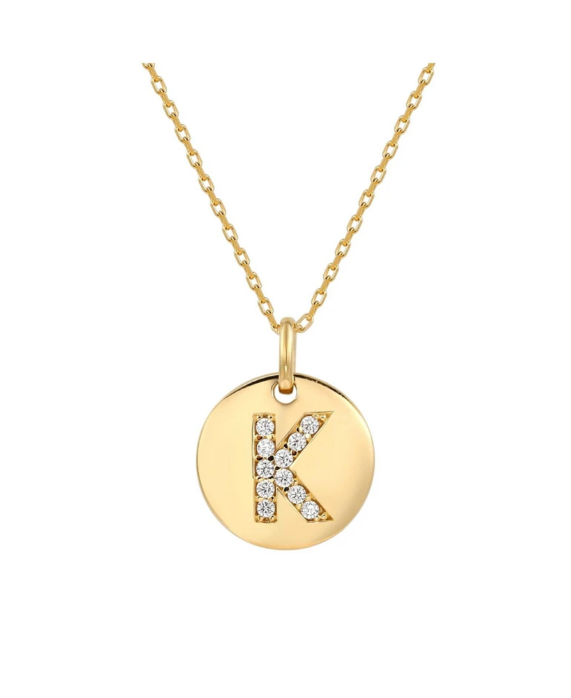 Suzy Levian Sterling Silver Cubic Zirconia Letter "K" Initial Disc Pendant Necklace