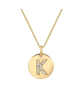 Suzy Levian Sterling Silver Cubic Zirconia Letter "K" Initial Disc Pendant Necklace