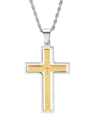 Steeltime Men's Stainless Steel "Our Father" English Prayer Spinner Cross 24" Pendant Necklace