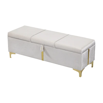 Simplie Fun Elegant Upholstered Storage Ottoman, Storage Bench With Metal Legs For Bedroom, Living Room, Fully Assembled Except Legs