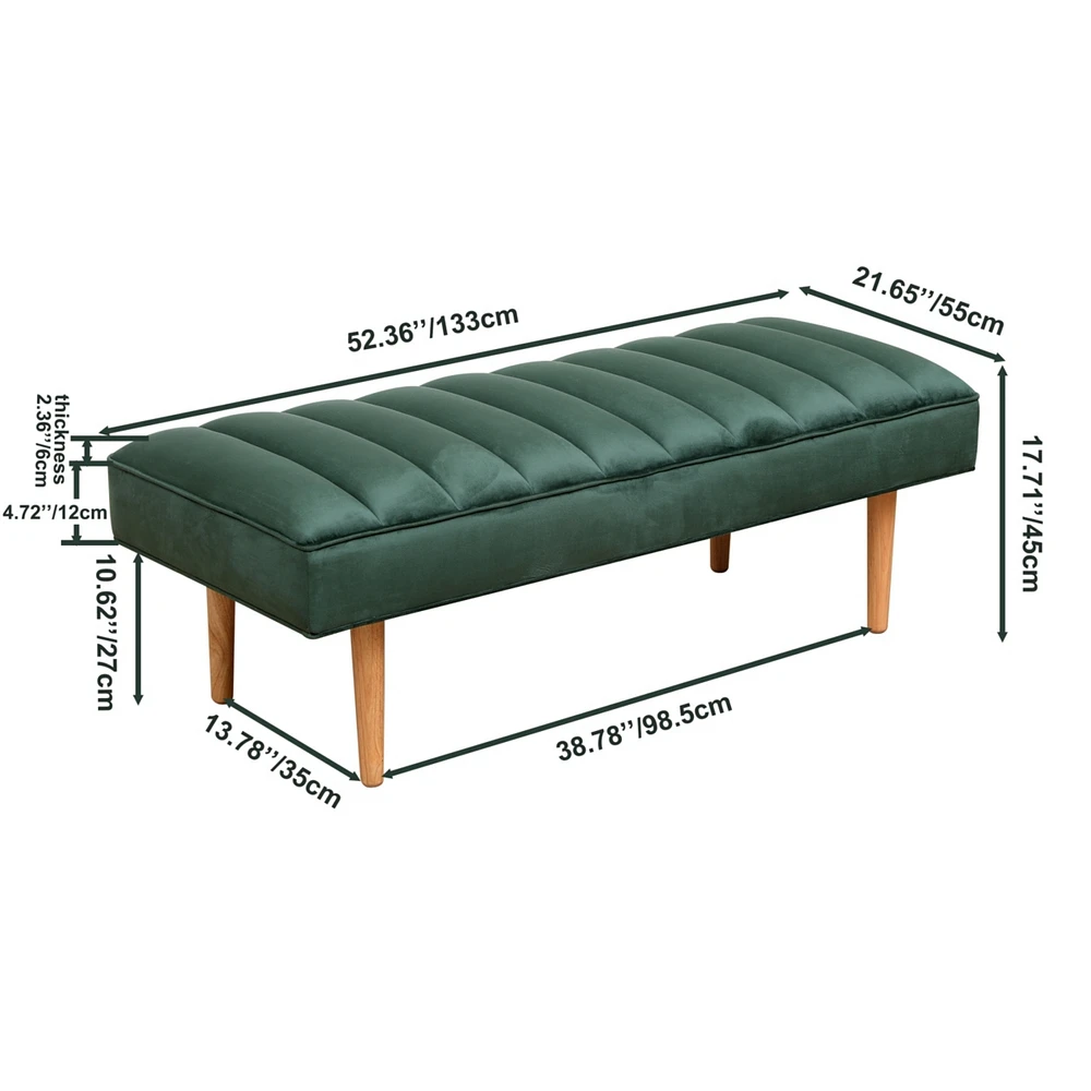 Simplie Fun Green Velvet Tufted Ottoman Bench for Bedroom/Living Room