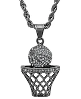 Steeltime Men's 18K Gold Plated stainless steel Basketball Hoop Simulated Diamond Pendant