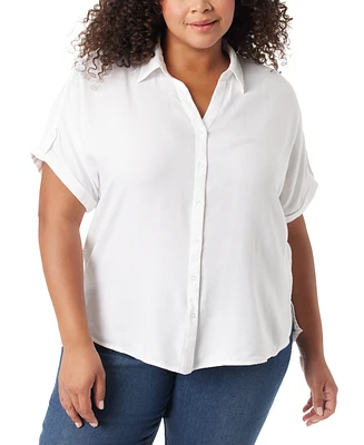 Gloria Vanderbilt Plus Demi High-Low Roll-Tab Shirt