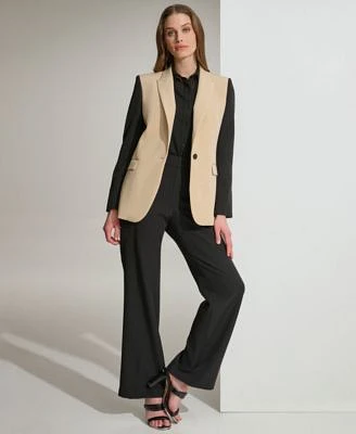 Dkny Womens Colorblocked One Button Blazer Sleeveless Chiffon Button Up Blouse Mid Rise Fine Stretch Twill Cargo Pants