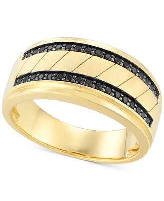 Men's Black Diamond Double Row Band (1/3 ct. t.w.) 10k Gold (Also Light Brown Diamond)