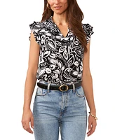 Vince Camuto Women's Printed Split Neck Flutter Sleeve Top