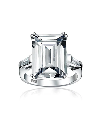 Bling Jewelry Art Deco Style Bridal Wedding Big 10CT Aaa Cz Solitaire Emerald Cut Statement Engagement Ring Sterling Silver Cubic Zirconia Baguette Si