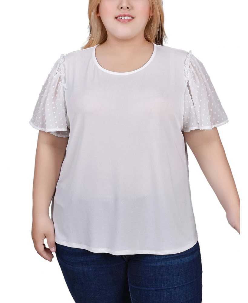 Ny Collection Plus Size Clip Dot Flutter Sleeve Top