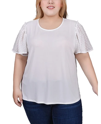 Ny Collection Plus Size Clip Dot Flutter Sleeve Top