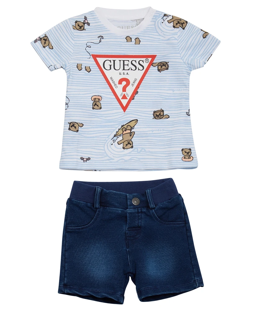 Guess Baby Boy Short Sleeve Shirt and Denim Set