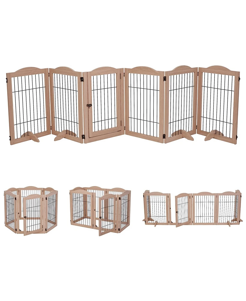 Arf Pets Freestanding Dog Gates, 6-Panel Extension - Walnut