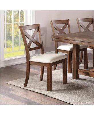 Simplie Fun Rustic Natural Fabric Dining Chairs, Set of 2