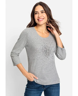Olsen 100% Cotton 3/4 Sleeve Studded T-Shirt