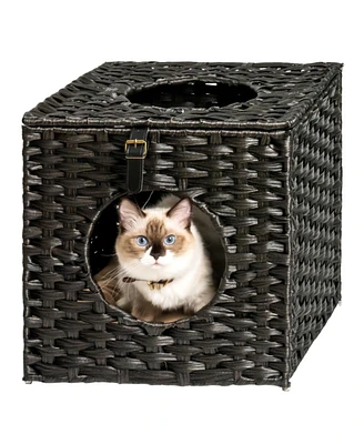 Simplie Fun Rattan Cat Litter, Cat Bed With Rattan Ball And Cushion