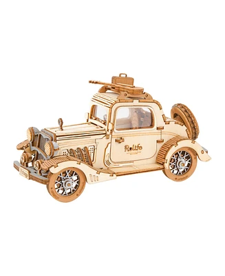 Robotime Kids 3 Kinds Diy 3D Transportation Wooden Model Building Kits - Vintage Car, Tramcar, Carriage - Toy Gift for Children and Adults