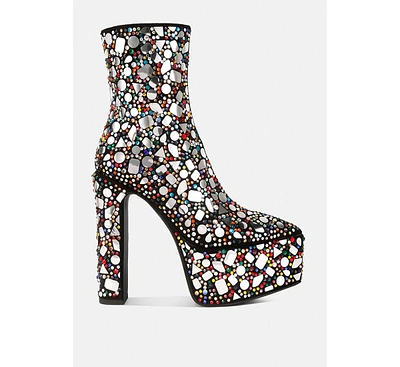 London Rag Fancy Mirror Embellished Platform High Heel Boots