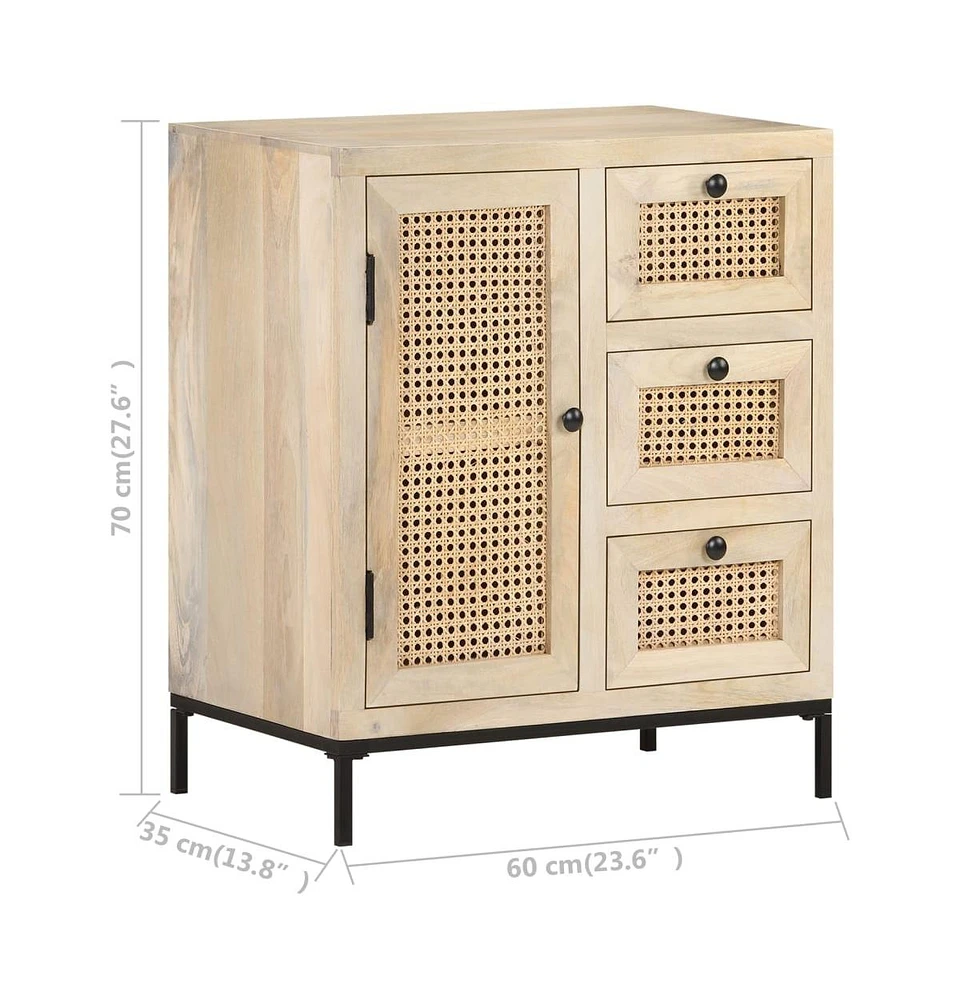 Sideboard 23.6"x13.8"x27.6" Solid Mango Wood and Natural Cane