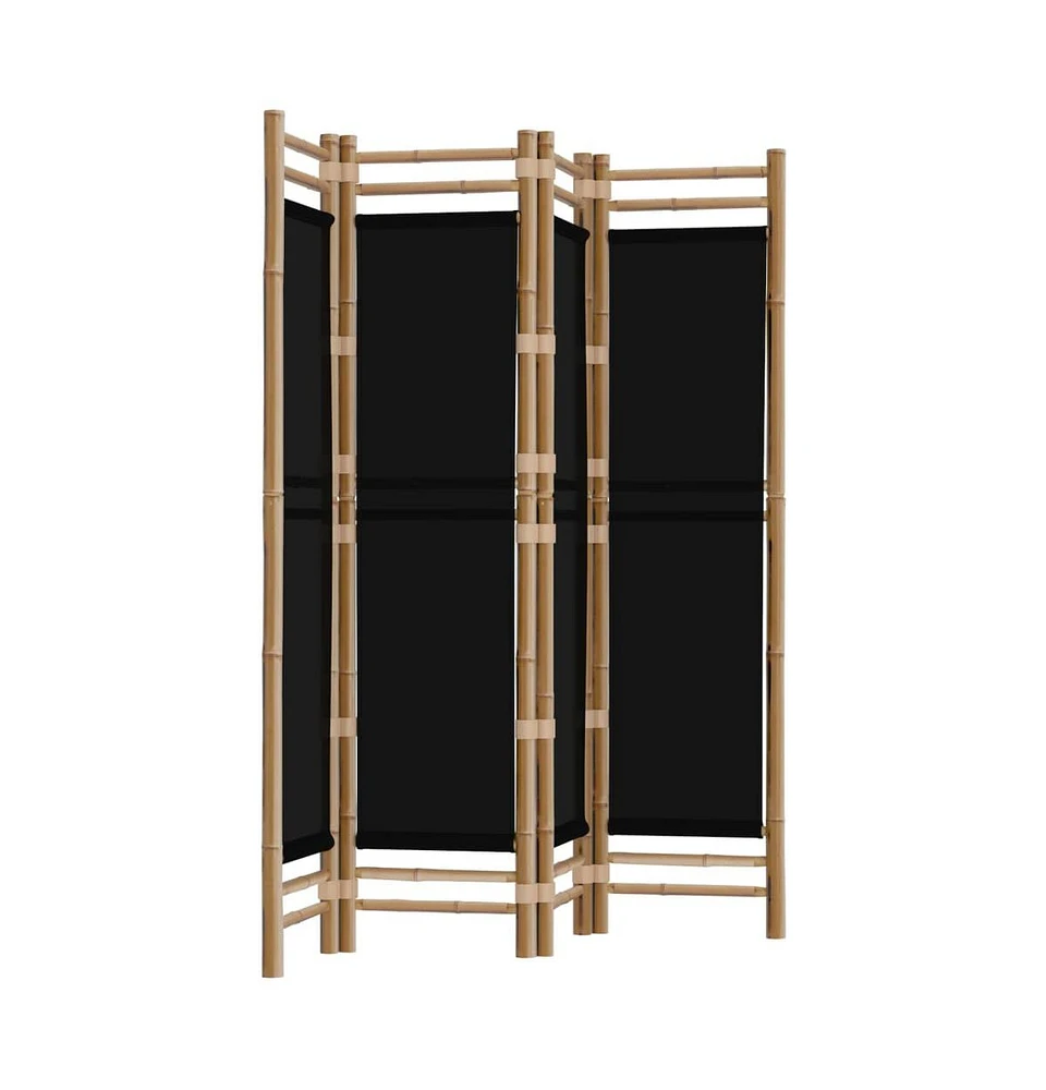 Folding 4-Panel Room Divider 63" Bamboo and Canvas