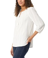 Jones New York Petite Eyelet-Embroidered Tie-Neck Tunic Top