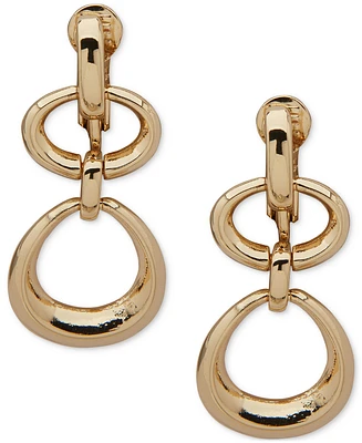 Anne Klein Gold-Tone Open Oval Clip-On Double Drop Earrings