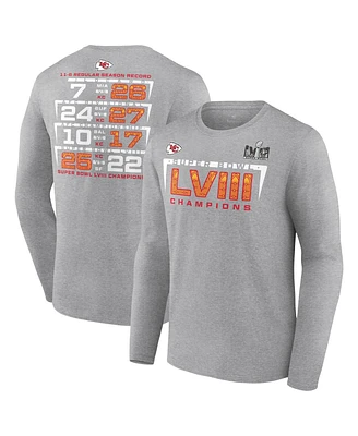 Men's Fanatics Heather Charcoal Kansas City Chiefs Super Bowl Lviii Champions Counting Points Score Long Sleeve T-shirt